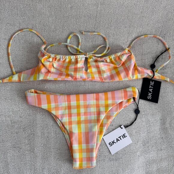 Skatie Swim Bikini Set XS Suva Plaid Demi Top Dylan Bottom - Picture 1 of 4